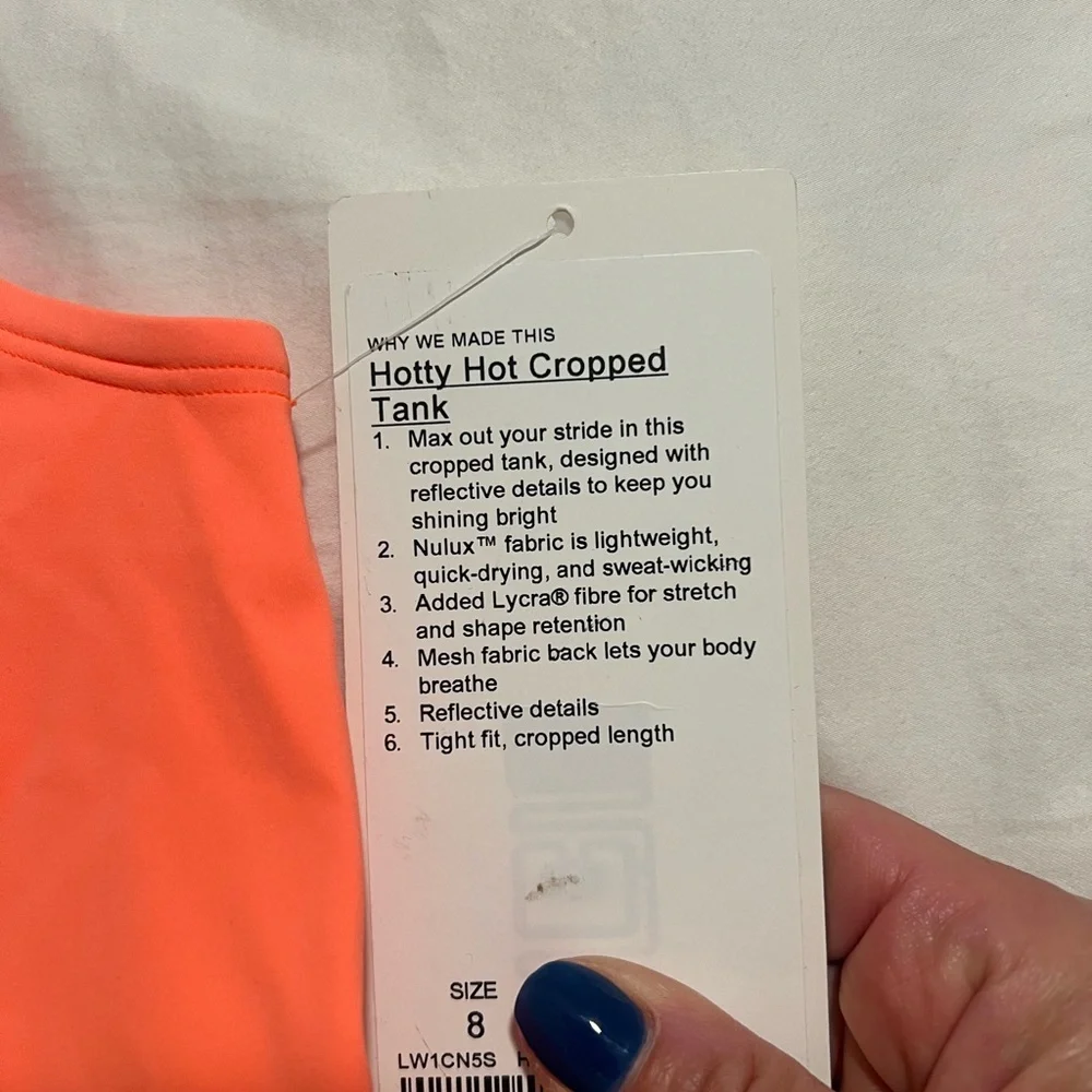 NWT Lululemon Hotty Hot Cropped Tank Sz 8